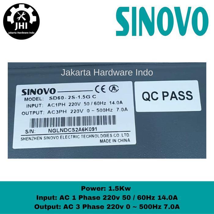 Inverter VFD 1.5KW / 2HP Input 1 phase 220V Output 3 phase 220V SINOVO