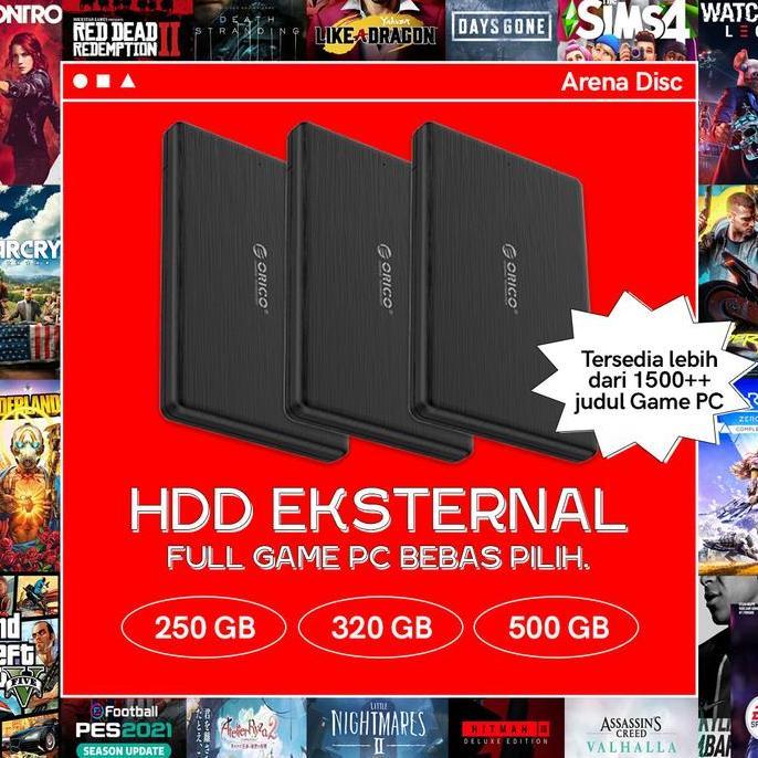 HDD Hardisk Eksternal 250GB 500GB Full Isi Game PC/Laptop
