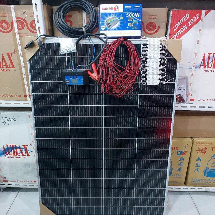 panel surya 160wp paket komplit lengkap palet kayu.kabel 2x2.5 10m scc.mc4 jepit aki dah kmi rakitka