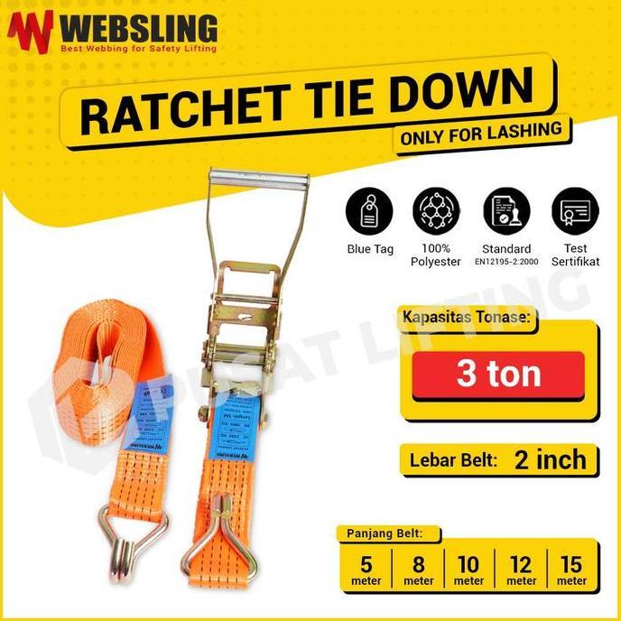 RATCHET TIE DOWN 2 INCH 3 TON TRACK BELT 5 8 10 12 15 METER WEBSLING