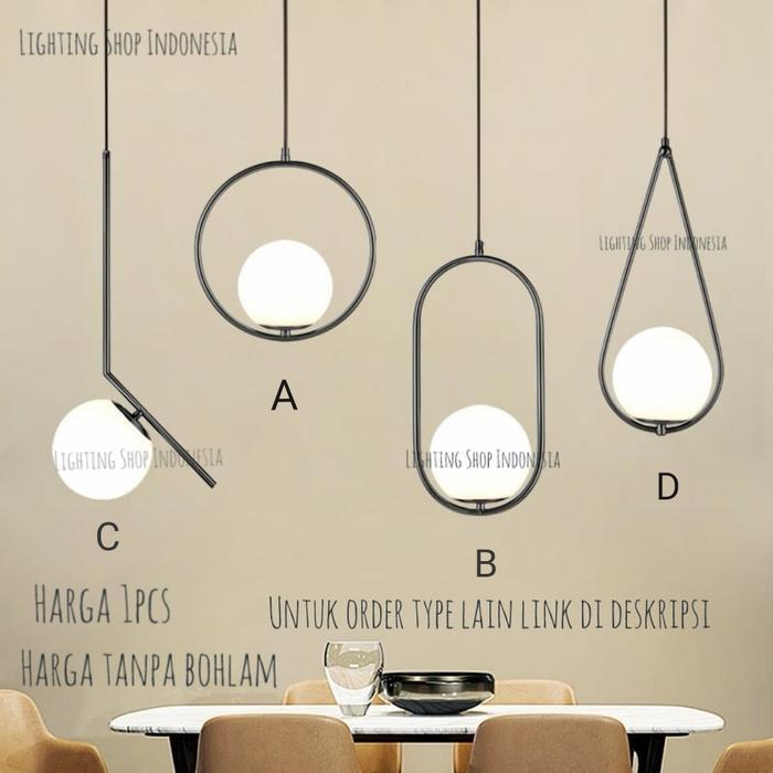 L472 Lampu gantung gold bola kaca susu modern minimalis bentuk oval