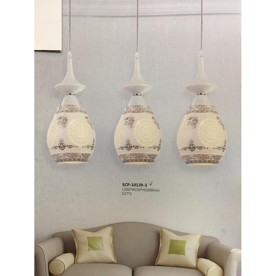 LAMPU GTG HIAS DEKORASI BATU KERAMIK 3 LAMPU FITTING E27.