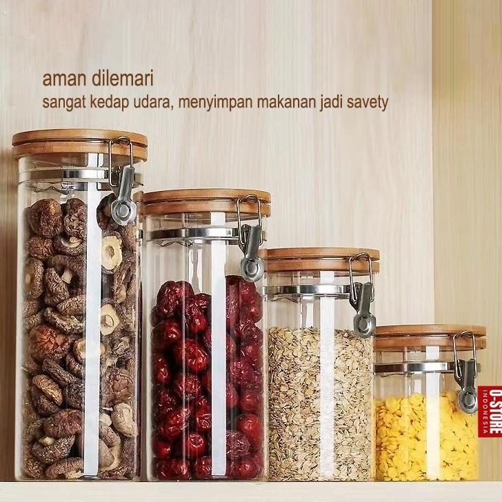SOLVYN TOPLES KEDAP UDARA TOPLES KACA DAN TUTUP KAYU DAN SEAL TOPLES KOPI GULA TEH COFFEE CANISTER G