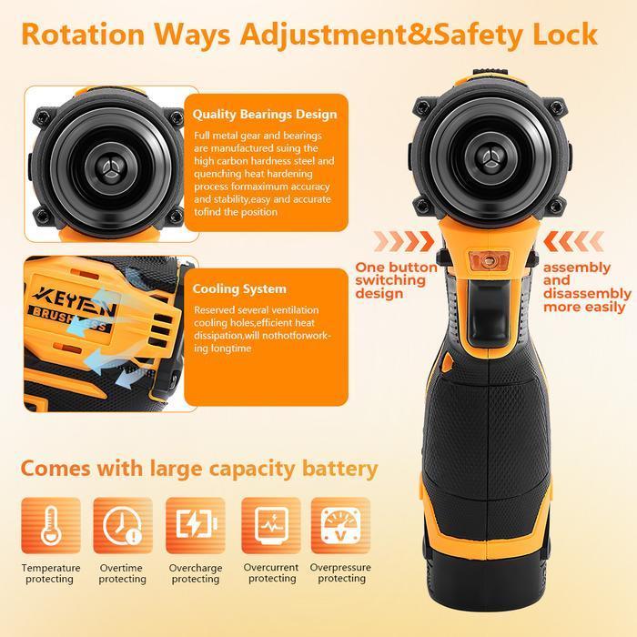KEYTEN Bor Listrik Bor Tanpa Kabel Set Baterai Obeng Listrik Perkakas Listrik Bor Tanpa Kabel Listri