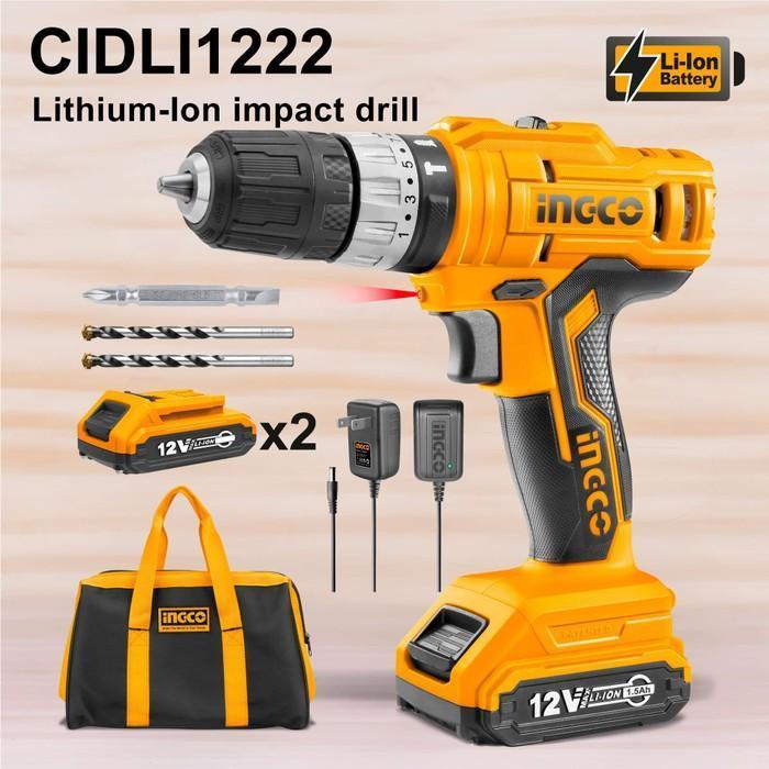 CIDLI1222 MESIN BOR IMPACT DRILL CORDLESS 12V INCLUDE 2BATERAI & 1 CARGER INGCO
