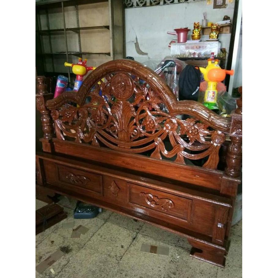 Terlaris 1 Set Dipan Kayu Jati Tiara Untuk Kasur 160X200Cm Full Ukir