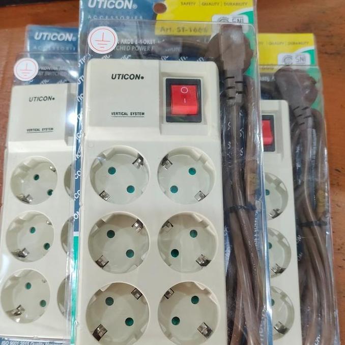 STOP KONTAK COLOKAN LISTRIK UTICON 6 LUBANG + KABEL + ON OFF ST-1668 PROMO