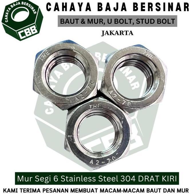 Mur Segi 6 Stainless Steel 304 M12 - 1.75 (Hex Nut) Drat Kiri Harga Khusus