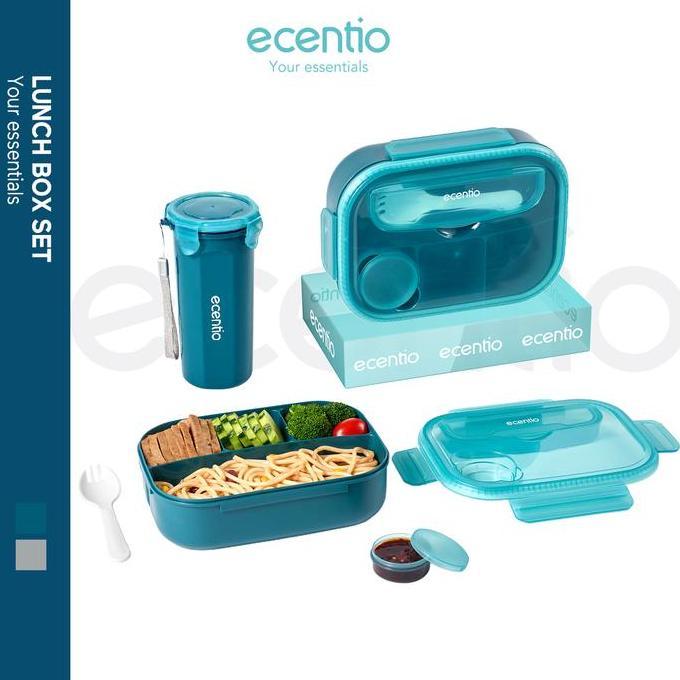 ecentio 4grid Kotak makan siang dengan botol air Lunch Box set 1100ml