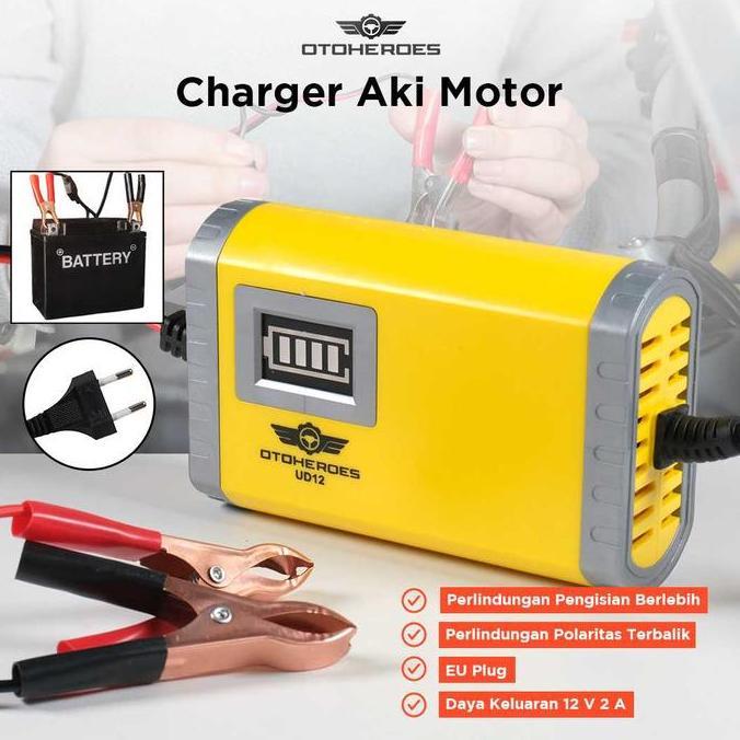 Charger Aki Motor Otomatis 12V 2A Otomatis - Aman Anti Overcharge TERBAIK
