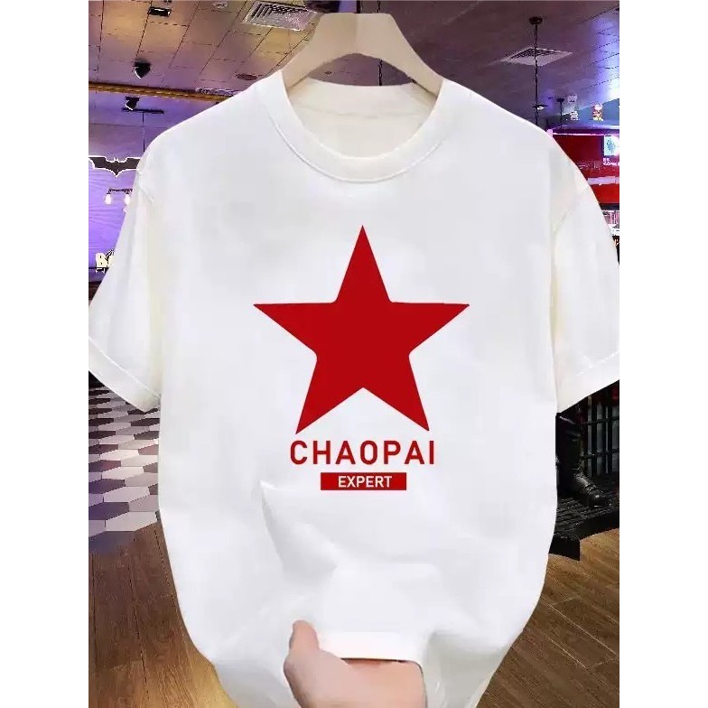 COD Pria trendy Kaos Kaos Katun Lembut Five-Star Red Outlets, Kaos Pria Lengan Pendek Musim Panas de