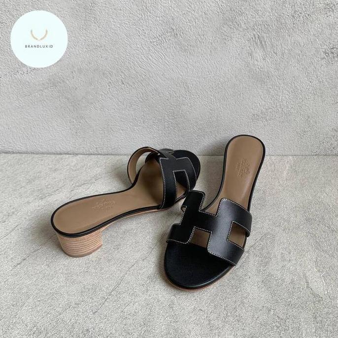 Hermes Block Heels 5cm Oasis Sandal Women Black , Gold , White & Vert Embrun Epsom