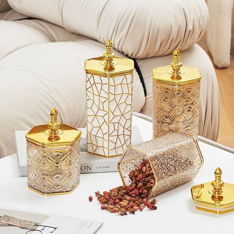 PRIMEVA TOPLES TITIK EMAS SET MEWAH TOPLES PENYIMPANAN MAKANAN TOPLES KUE LEBARAN TOPLES PLASTIK AES