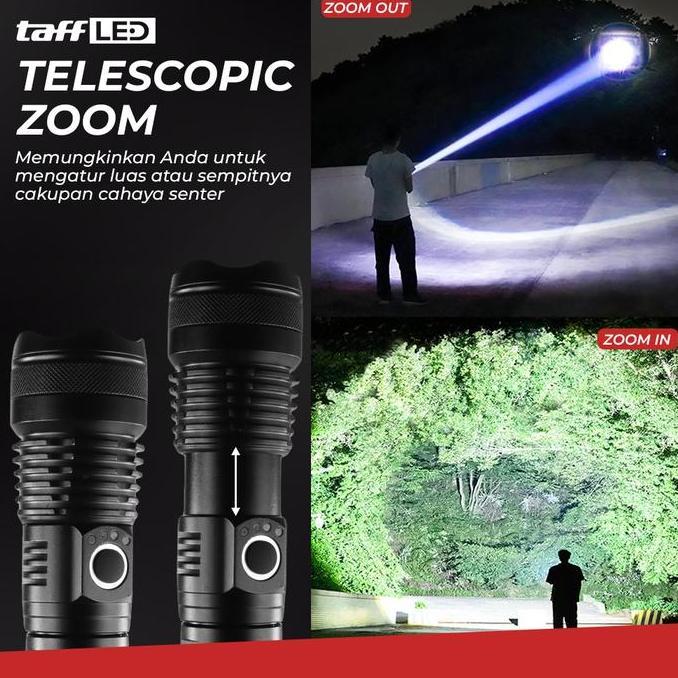 Senter LED Super terang jarak Jauh zoom Recharge XHP50 Waterproof