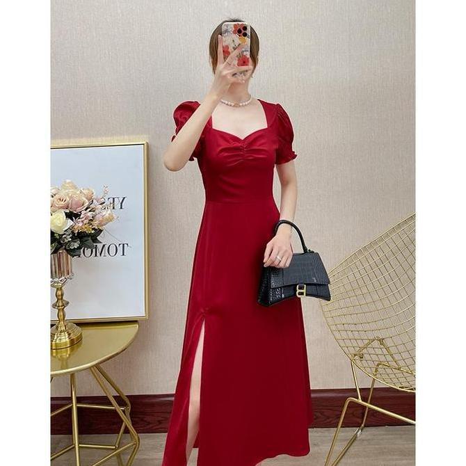 SOJEHBOW 1109 red koreanlong bodycon plus size red party dress for woman formal elegant fitted dress