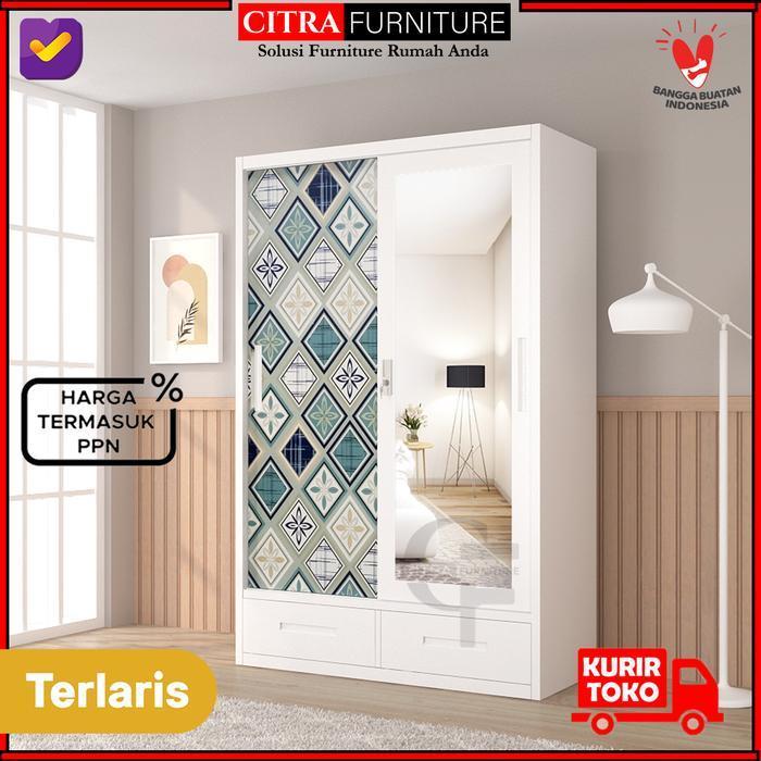 Lemari Pakaian Besi 2 Pintu Sliding Jumbo Minimalis | Wardrobe Steel