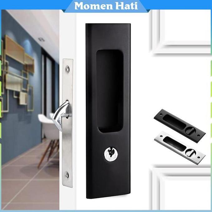 OVERAJA Handle Kunci Pintu Set Tertanam Handle Pintu Geser Sliding Paduan Seng