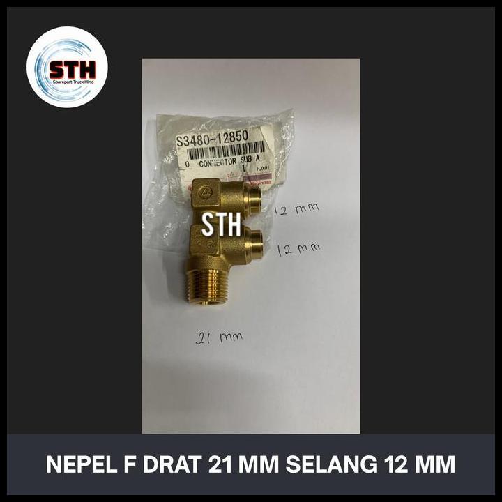 TERBARU S3480-12850 NEPEL F CONNECTOR F DRAT 21MM SELANG ANGIN 12 MM GARANSI ORIGINAL HINO PN 