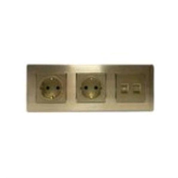STOP KONTAK + STOP KONTAK + DATA & DATA RJ45 3 GANG K2 BOTON GOLD CHAMPAGNE READY STOCK