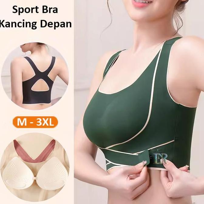 SOJEHBOW LNR Shop Lokal Premium Sport Bra Seamless Model Kancing Depan Bisa Disesuaikan Size M-3XL d