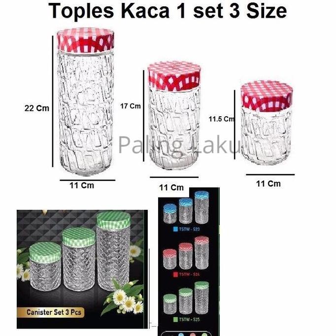 KRISWO Toples Kaca Polkadot 1 set 3 Size /toples kue kering
