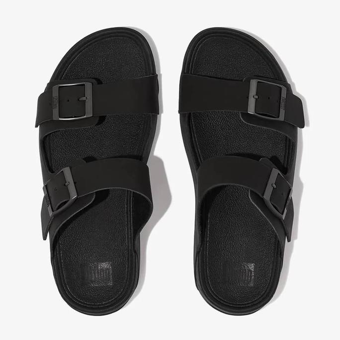 Ready Fitflop Gogh Moc Men's Buckle Original Leather Slides - Black