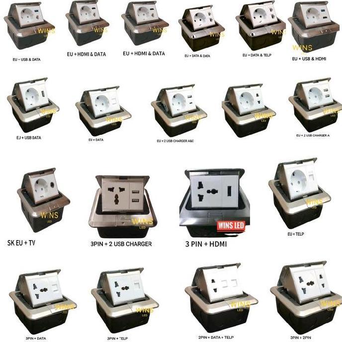 STOP KONTAK LANTAI FLOOR SOCKET STOPKONTAK TANAM STOP KONTAK ARDE EU + USB CHARGING TYPE A & TIPE C 