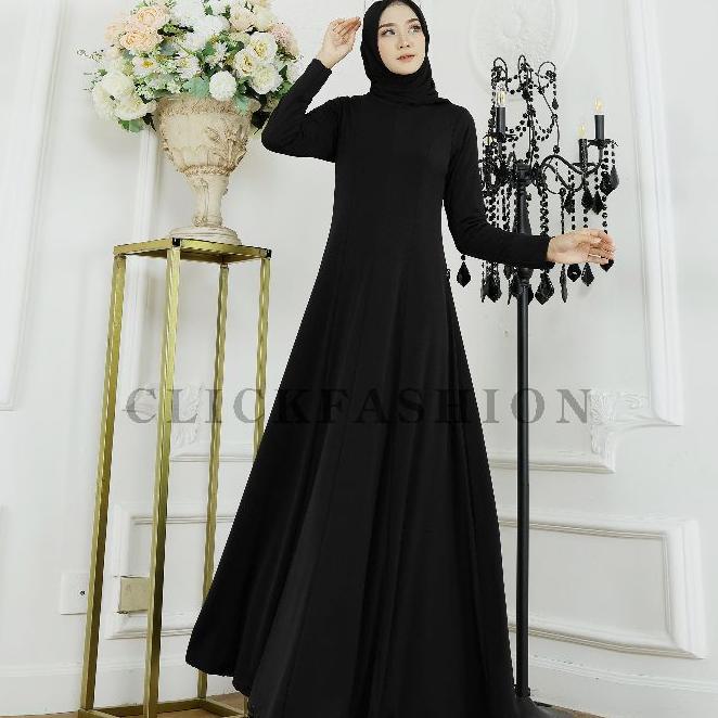 Gamis Hitam Terbaru Jersey Korea Polos Premium Tebal - By Click Fashion