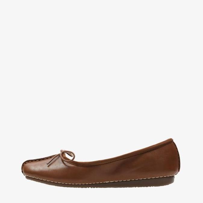 Ready Clarks Freckle Ice Sepatu Flat Shoes Wanita Original Leather-Dark Tan