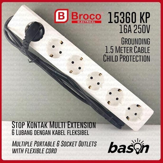 BROCO 15360 KP - STOP KONTAK 6 LUBANG 16A+ KABEL 1.5 METER + ARDE + CP - 15360KP BEST SELLER