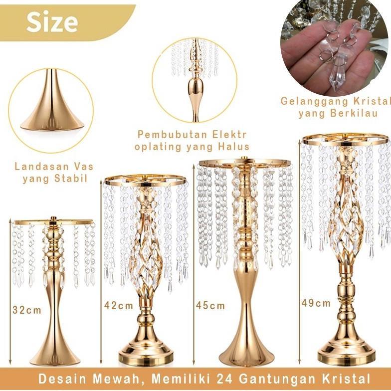 SOLQEN COD 24 GANTUNGAN KRISTAL VAS BUNGA PERNIKAHAN GOLD MERMAID CENTERPIECE CRYSTAL STAND KANDIL H