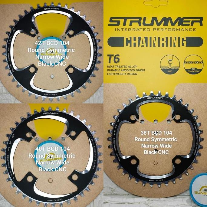 Chainring Crank STRUMMER 32T 34T 36T 38T 40T 42T 44T BCD 104 ROUND Alloy CNC Sepeda BMX Fixie Roadbi