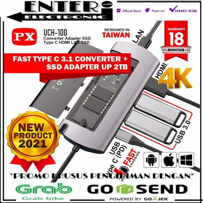 PX UCH 100 - CONVERTER ADAPTER SSD 2TB TYPE C TO USB HDMI LAN 6 IN 1