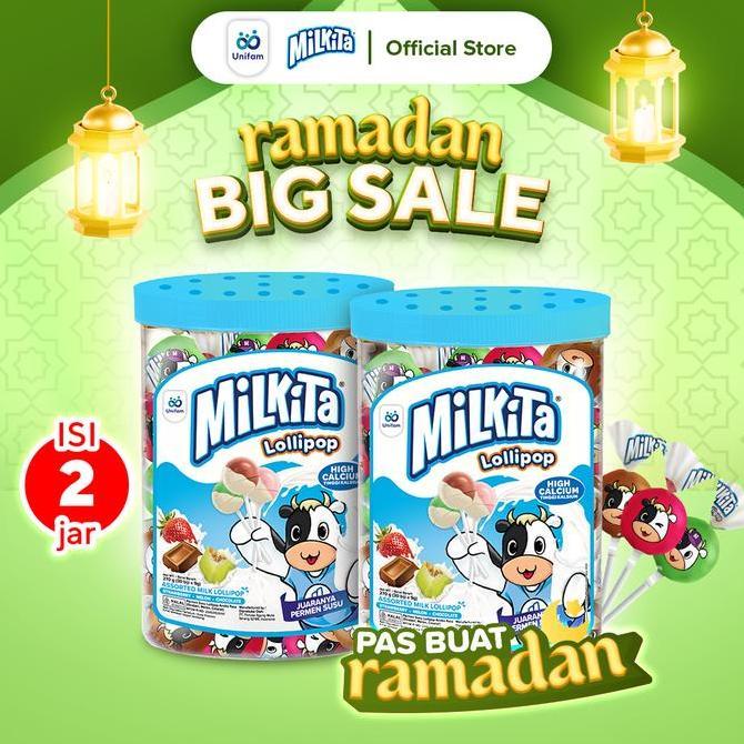 2 Jar Max Milkita Permen Susu Lolipop - (1 Toples Isi 30Pcs)