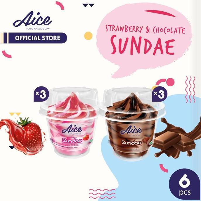 Aice Ice Cream Sundae Eskrim Chocolate 3pcs & Strawberry 3 Pcs Es Krim