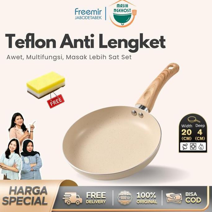 [MEGA SALE] freemir Teflon Anti Lengket 20cm Single Bottom Set Teflon+Spons Granit Teflon Penggoreng