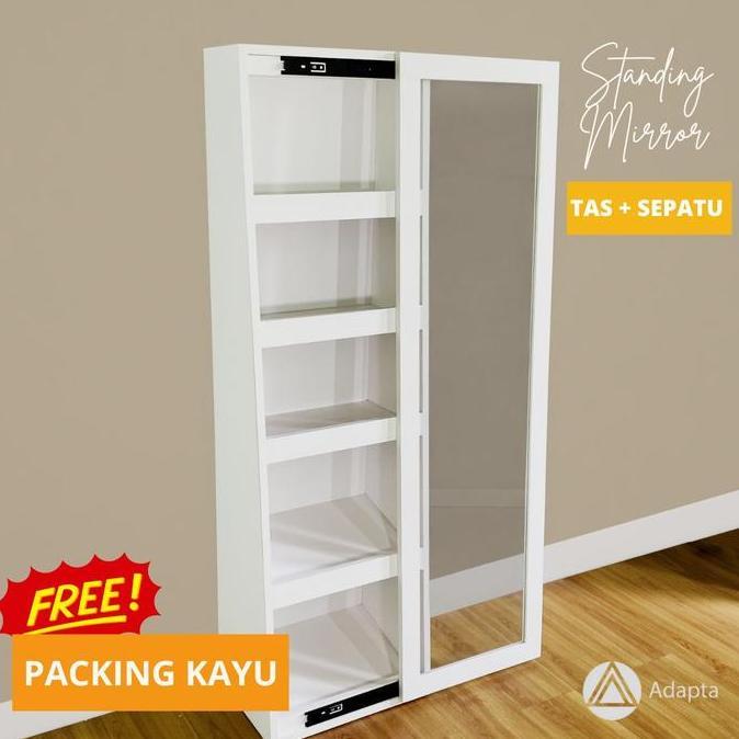 Lemari Tas dan Sepatu Standing Mirror Pintu Geser Dengan Lampu LED