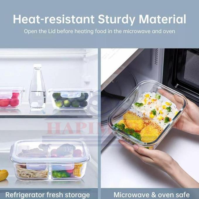 Glasslock Wadah Tempat Makanan Persegi 3 Sekat Hitam Dan Putih Satuan