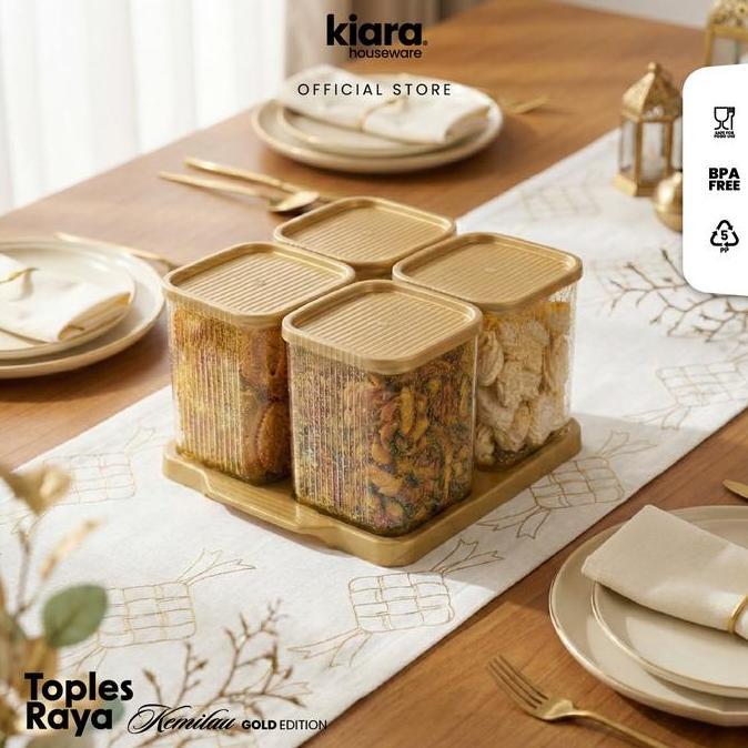 Kiara Houseware Toples Raya Lebaran Cjp Kiara 4Pcs Ungu/Pink/Hijau 1000Ml & 750Ml Bening Hemat Nampa