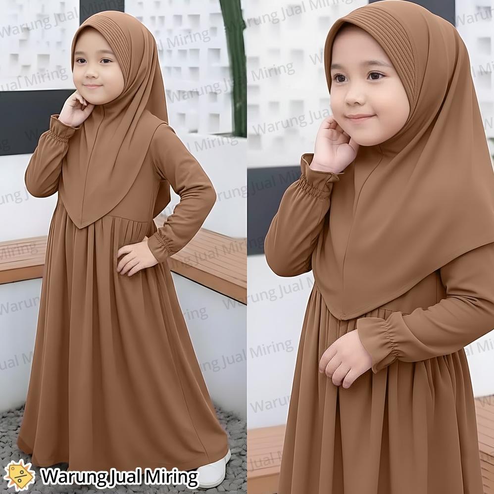 Gamis Anak - Setelan Gamis Anak Perempuan Kiara Baju Jersey Muslim 1-12 Tahun Dress Jilbab Kerudung 