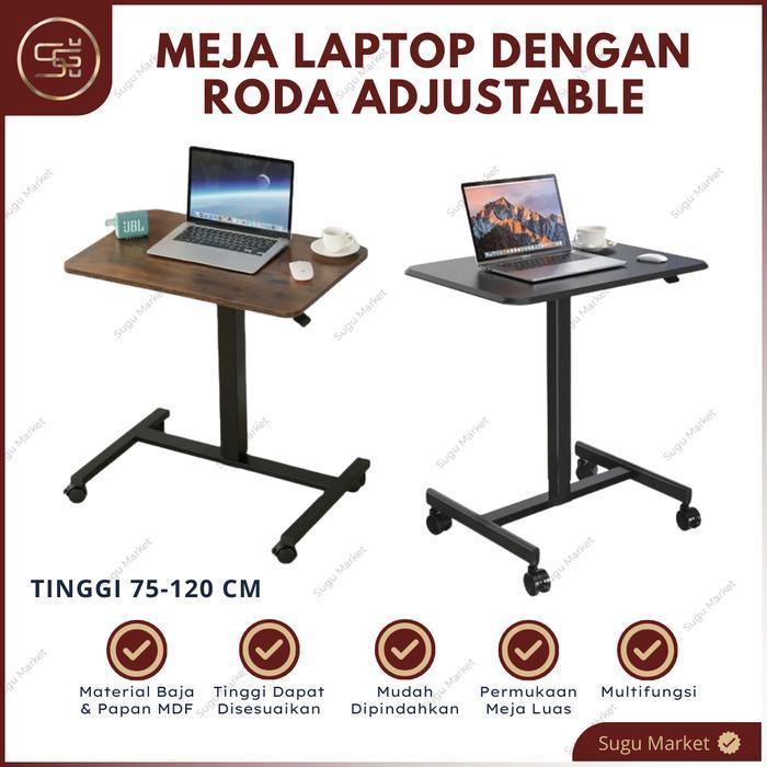 Meja Lipat Roda Adjustable Portable | Meja Belajar Laptop Tinggi Lipat