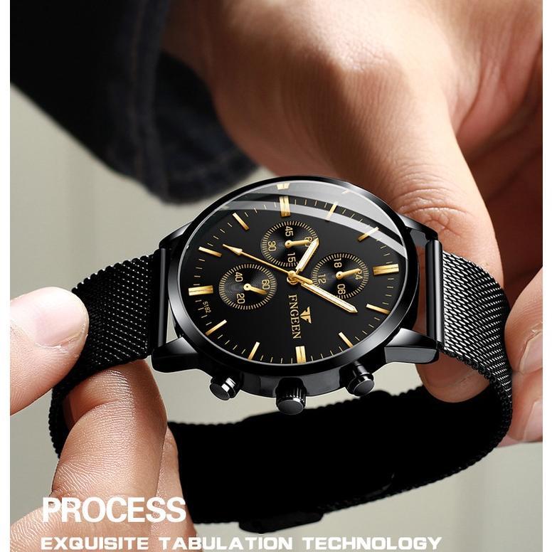 Big Promo Fngeen W5128 Jam Tangan Pria Tipis Rantai Pasir Kasual Quartz Original Anti Air Watch