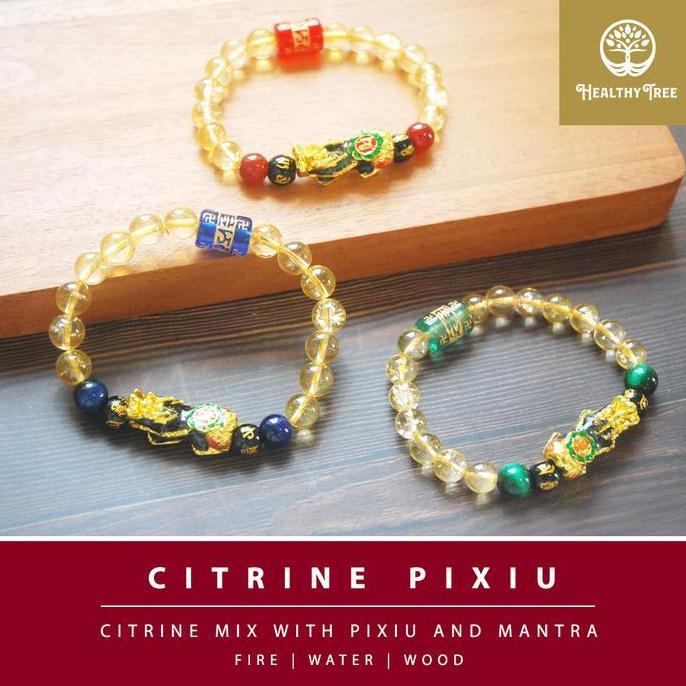 Gelang Batu Natural Kristal Citrine Pixiu untuk Feng Shui