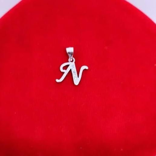 liontin huruf N perak 925/silver lapisan emas putih