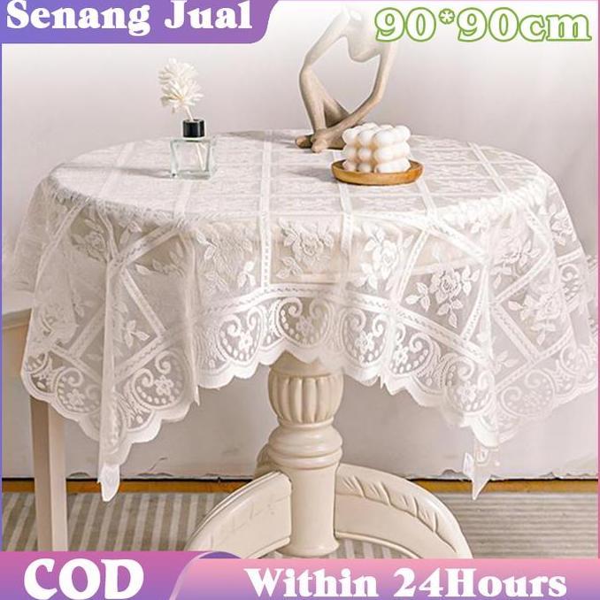90*90cm Taplak Meja Square Rajutan Taplak Meja Makan Kain Renda Vintage