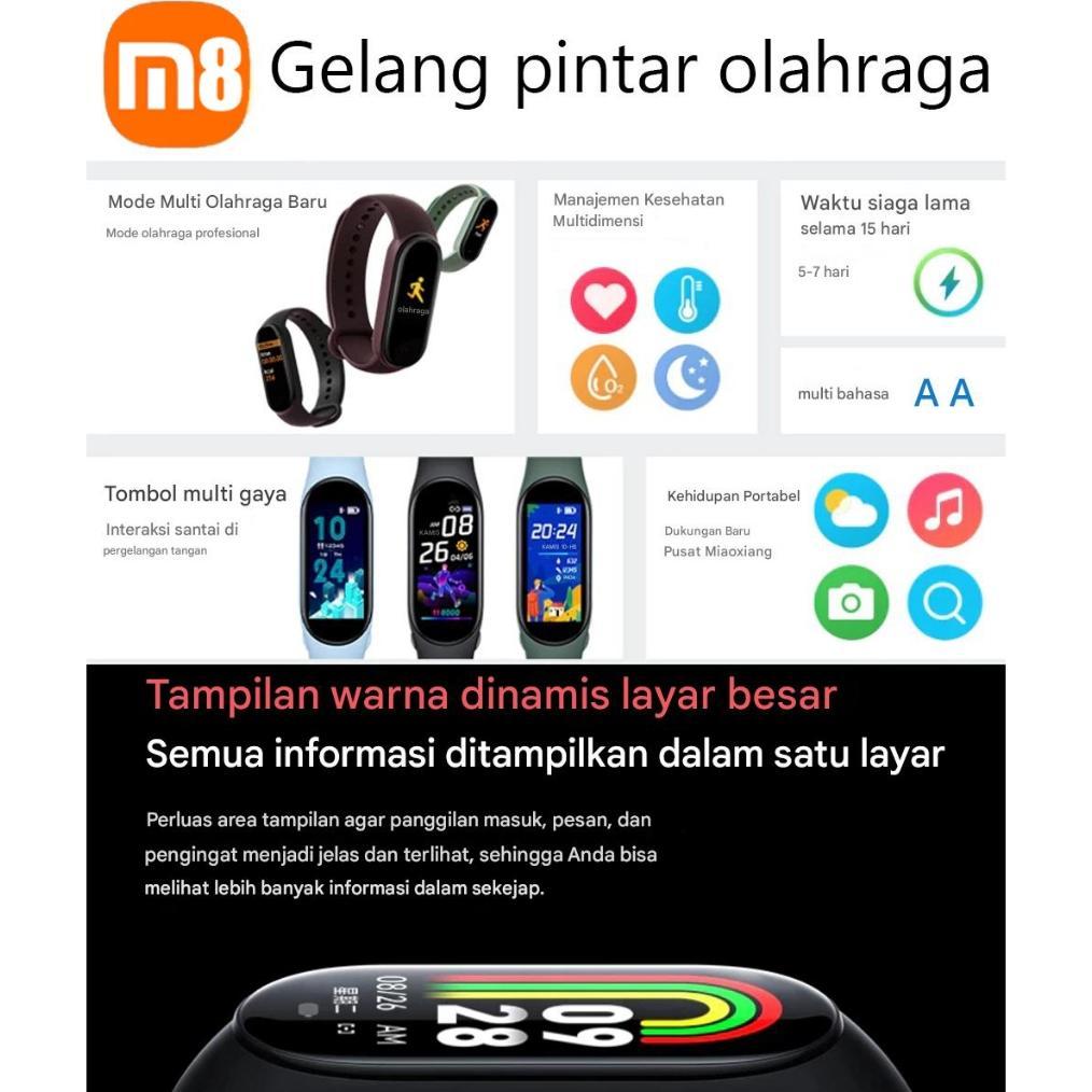 Big Promo 100% Asli-CodXiaomi Smartwatch M8 Band New Smartband 8 Jam Tangan Pria Jam Tangan Wanita P