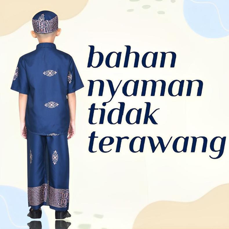 VALUE PACK Setelan Baju koko Peci Anak Laki-laki Muslim Sarkoci Batik Pekalongan Usia 3-10 Tahun