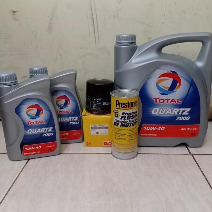 Ready Paket Oli Mesin Bensin TOTAL 10W-40 6 L + Filter INNOVA + Engine Flush