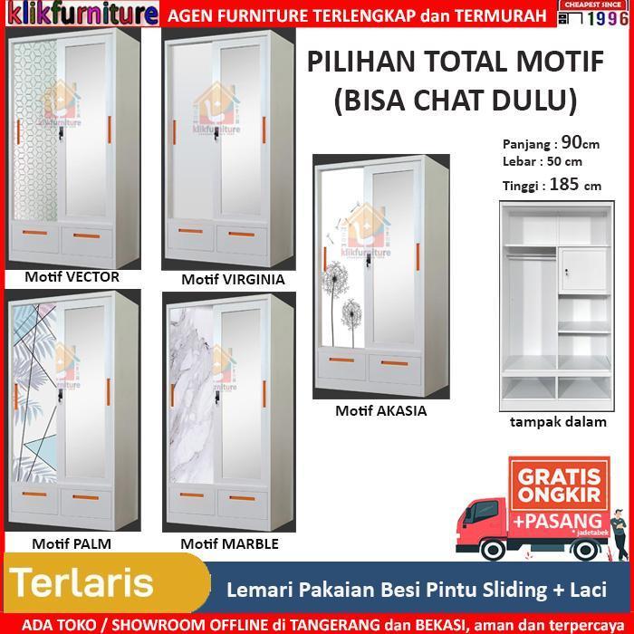 Lemari Pakaian Besi Pintu Sliding + 2 Laci + Brankas VIRGINIA 90 LC