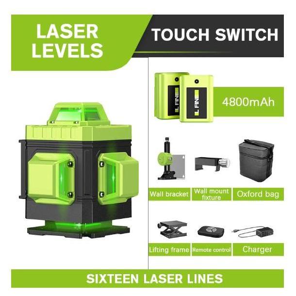 TERBARU - L-FINE Laser Level Green 16 Line 3/4D Super Powerfull